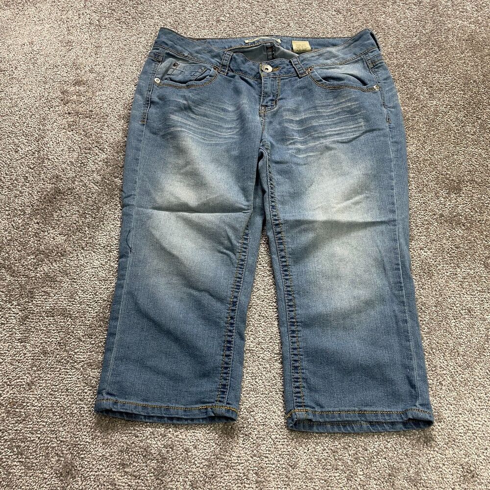 Paris Blues Jeans Juniors 11 Blue Denim Medium Wash Capri Cropped Straight 34x19